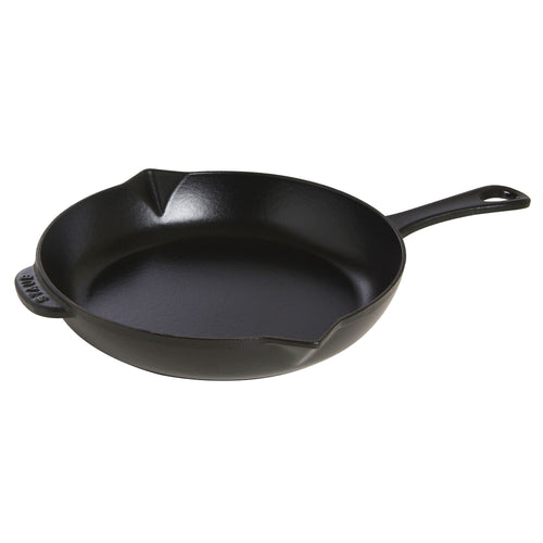STAUB| Round Enameled Cast Iron Skillet Frying Pan with Pour Spouts – Ø 26 cm - Black