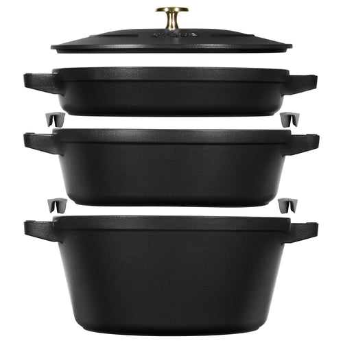 STAUB | STACKABLE SET - Kattilasarja - 3 kpl - Ø 240mm - valurauta - musta