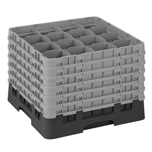 CAMBRO | CAMRACK® - Lasipesukori 1/1 - 16 lokeroa - 6 jatko-osalla - 500x500mm - Musta