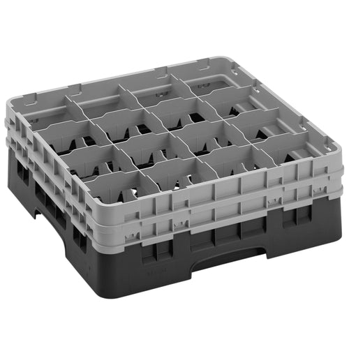 CAMBRO | CAMRACK® - Lasipesukori 1/1 - 16 lokeroa - 2 jatko-osalla - 500x500mm - Musta