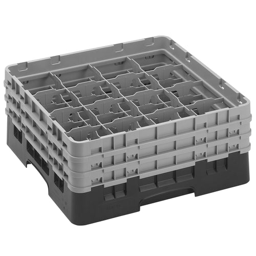 CAMBRO | CAMRACK® - Lasipesukori 1/1 - 16 lokeroa - 3 jatko-osalla - 500x500mm - Musta