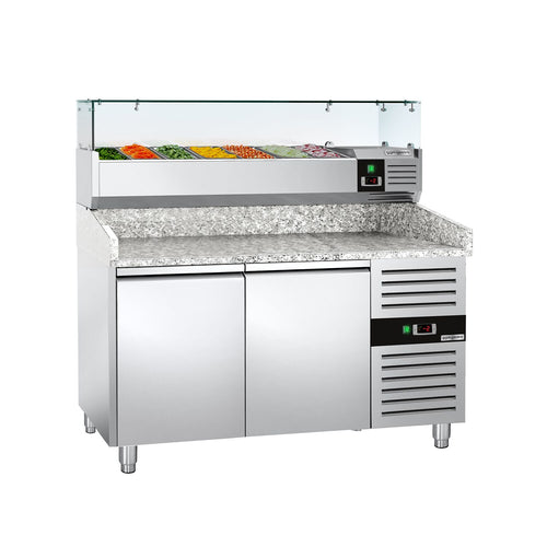Pizzakylmäpöytä ECO - 1500x800 mm - 2 ovea - sis. kylmävitriini - 7 GN 1/4 -astiaa
