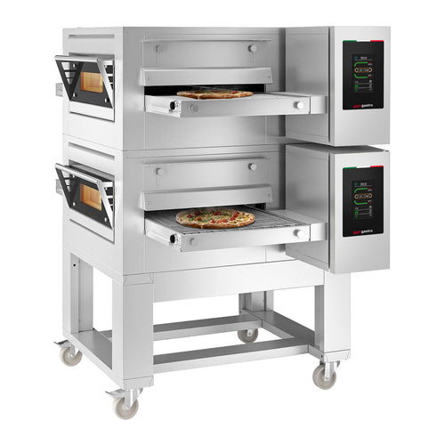 (2 pcs) Gas Conveyor Pizza Oven - 1980x2450mm (78.0"x96.5") - 230V Single Phase - Touchscreen Controls - Belt width: 1000mm (39.4") - up to 350°C - incl. Base frame & Wheels