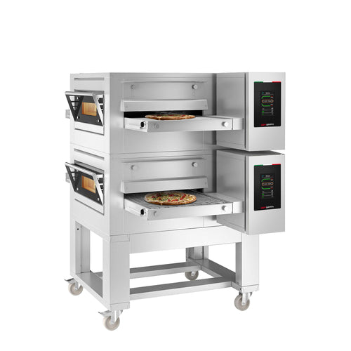 (2 pcs) Electric Conveyor Pizza Oven - 1260x1750mm (49.6"x68.9") - 230V 3 Phase - Touchscreen Controls - Belt width: 500mm (19.7") - up to 350°C - with Base frame & Wheels