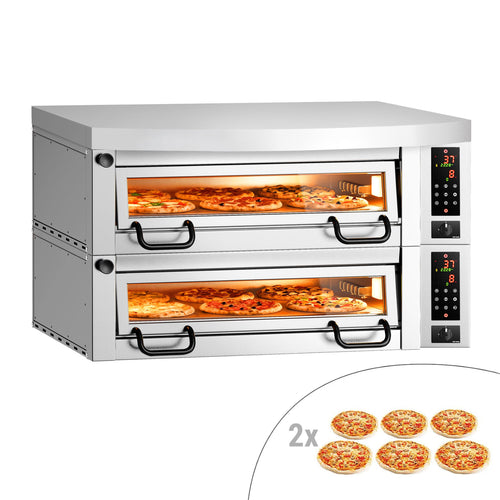 Sähköinen pizzauuni Power (samottikivipohja) - 1480x1010 mm - 6+6 x Ø 34 cm - enintään 450 °C - Digitaalinen - sis. huuva