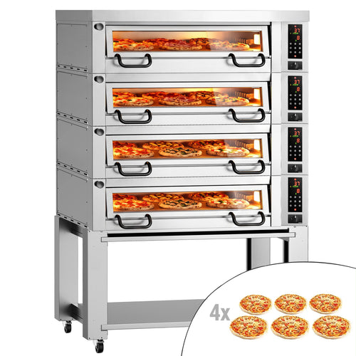 Sähköinen pizzauuni Power (samottikivipohja) - 1480x923 mm - 6+6+6+6 x Ø 34 cm - enintään 430 °C - Digitaalinen - sis. huppu ja alarunko