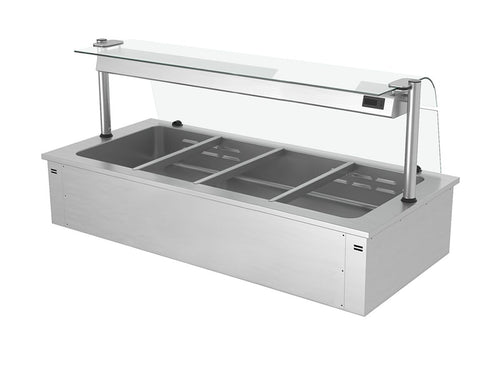 Sähkökäyttöinen vesihaude - 2,92 kW - 4x GN 1/1 - suojalasi