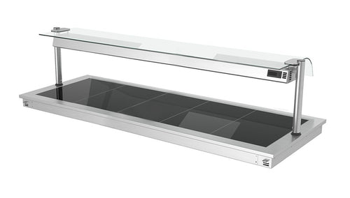 Upotettava Lämpölevy - ruostumaton teräs - lasipinnalla - 1785 mm - 5 x GN 1/1 - 2,25 kW - lasisuojus