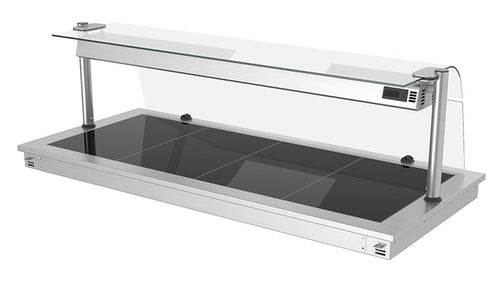 Upotettava lämpölevy - ruostumaton teräs - lasipinnalla - 1460 mm - 4 x GN 1/1 - 1,8 kW - lasisuojus