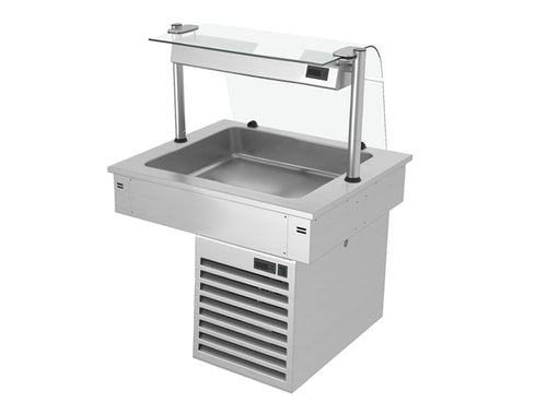 Upotettava kylmäallas - 800 mm - +2–+8 °C - 2 GN 1/1-astiaa - 190 W - lasikupu