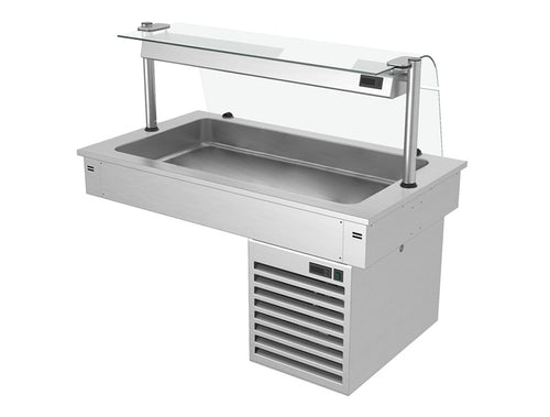 Upotettava kylmäallas - 1000 mm - +2–+8 °C - 3 GN 1/1-astiaa - 190 W - lasikupu