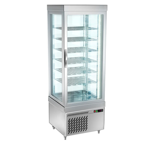 4-sivuinen pakastevitriini / Panoramapakastevitriini Marie - 430 l - 670 mm - kolminkertainen lasi - 1 lasiovi - pyörivät hyllyt - LED-valaistus - hopea