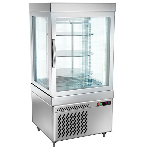 4-Sided Glass Display Fridge - 230L - 670mm - with 3 rotating shelves - 1 door - for patisserie