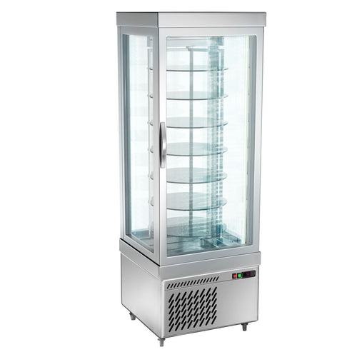 4-sivuinen pakastevitriini / Panoramapakastevitriini - 430 l - 670 mm - kolminkertainen lasi - pyörivät hyllyt - LED-valaistus - hopea