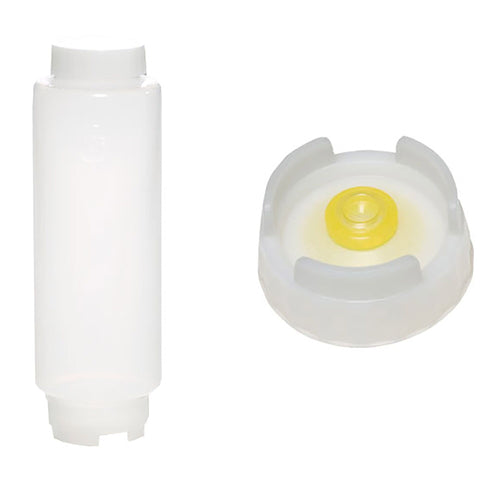 (6 pcs) Squeeze Sauce Bottle - with Medium-Flow Valve Cap (non-drip) - 946ml - with Screw Top Cap - White Cap