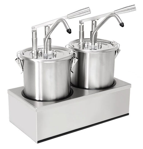 Commercial Condiment Dispenser - 2x 4 litres - adjustable dose - with container - Stainless steel - 405x205x415mm - incl. stainless steel frame