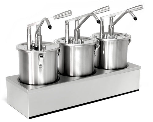 Commercial Condiment Dispenser - 3x 4 litres - Stainless steel - 605x415mm - adjustable dose - with container - incl. stainless steel frame
