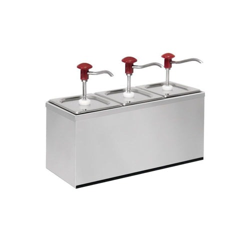 Commercial Triple Sauce Pump Dispenser – Rectangular - 3×2 L - 30 ml - O‑Ring - CE Marked