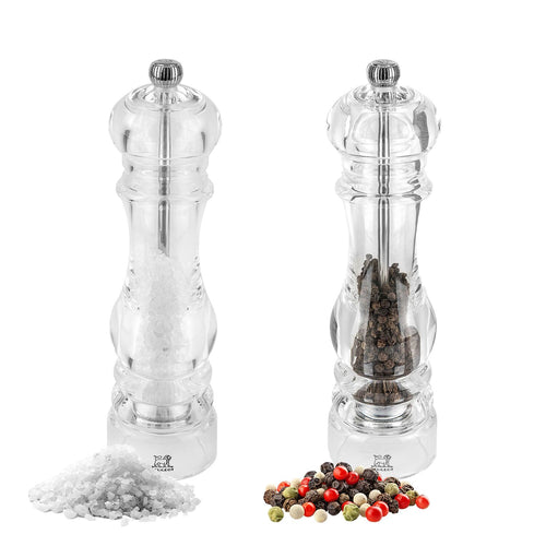 (12 pieces) PEUGEOT | NANCY Salt & Pepper Mill Set – Acrylic - 22 cm - Steel Salt & 2-Stage SS Pepper