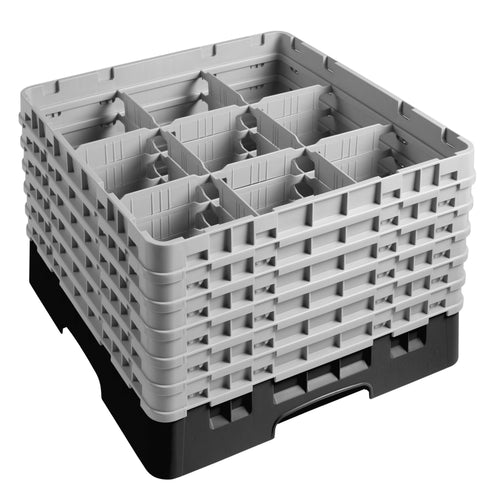 CAMBRO | CAMRACK® - Lasipesukori 1/1 - 9 lokeroa - 6 jatko-osalla - 500x500mm - Musta