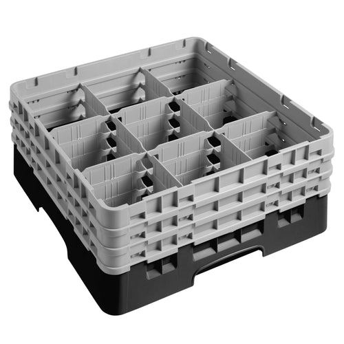 CAMBRO | CAMRACK® - Lasipesukori 1/1 - 9 lokeroa - 3 jatko-osalla - 500x500mm - Musta