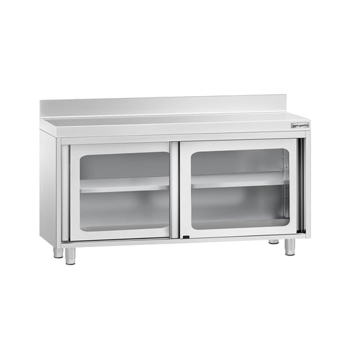 Stainless Steel Floor Cupboard PREMIUM - 1400x600mm - with Glass Sliding Doors & Upstand