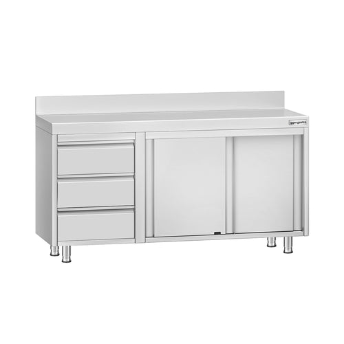 RST-työkaappi ECO - 1400x600 mm - 3 vetolaatikkoa vasemmalla, liukuovet - roiskesuoja