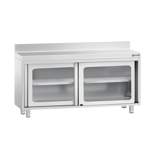 Stainless Steel Work Table PREMIUM - 1600x600mm - with Glass Sliding Doors & Upstand