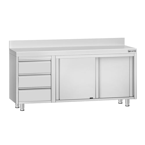 RST-työkaappi ECO - 1800x700 mm - 3 vetolaatikkoa vasemmalla, 2 liukuovea - roiskesuoja