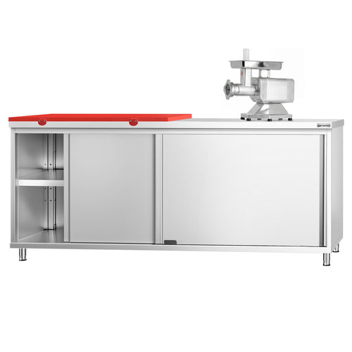 Stainless Steel Floor Cupboard PREMIUM - 2000x600mm - with Sliding Doors - incl. 1/2 Chopping Board Red