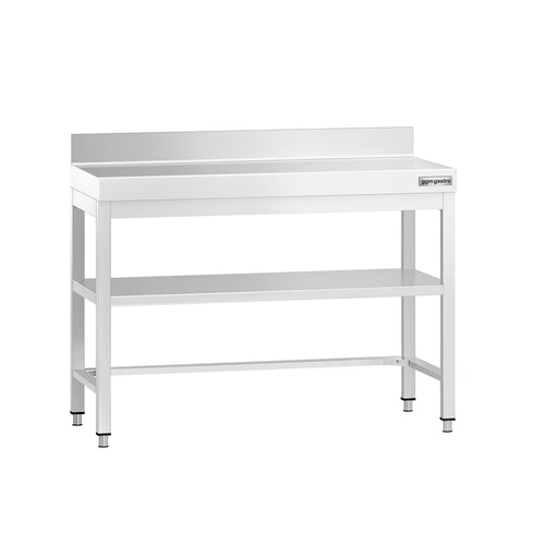 Commercial Stainless Steel Table with Upstand PREMIUM - 1000x800mm - with Undershelf - with Rear Upstand - with Cross Bracing