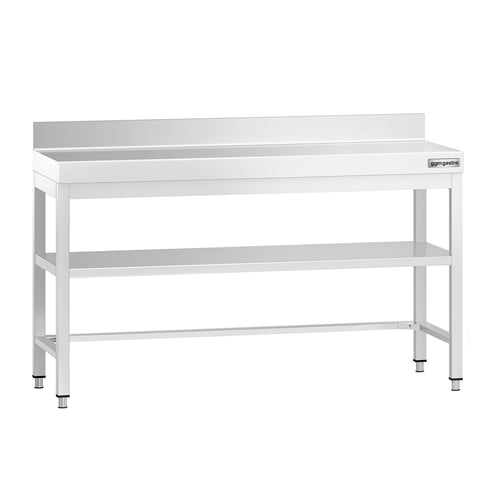 Commercial Stainless Steel Table with Upstand PREMIUM - 1500x800mm - with Undershelf - with Rear Upstand - with Cross Bracing