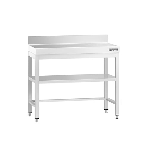 Commercial Stainless Steel Table with Upstand PREMIUM - 800x600mm - with Undershelf - with Rear Upstand - with Cross Bracing