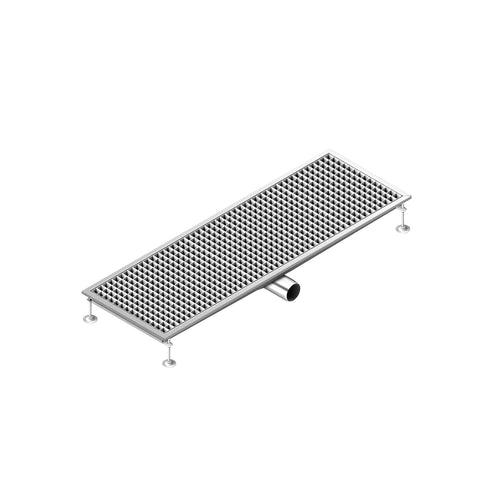 Ruostumattomasta teräksestä linjakaivo - 1200x400 mm - matalaprofiilinen malli & sivuliitäntä - Ø 70 mm