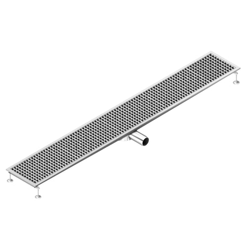 Ruostumattomasta teräksestä linjakaivo - 2100x300 mm - matalaprofiilinen malli & sivuliitäntä - Ø 70 mm