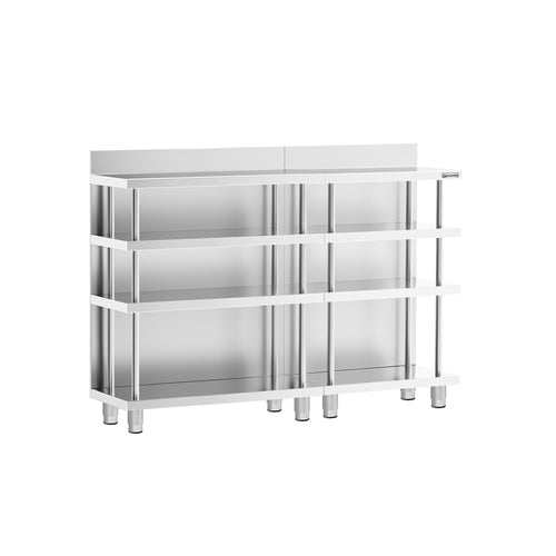 Baari-työpöytä - ruostumatonta terästä - 1600x600 mm - 4 hyllyä