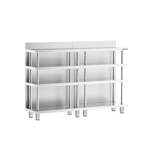 Baari-työpöytä - ruostumatonta terästä - 1600x400 mm - 4 hyllyä & ohjaustangoilla