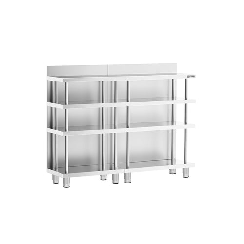 Baari-työpöytä - ruostumatonta terästä - 1400x400 mm - 4 hyllyä & ohjaustangoilla