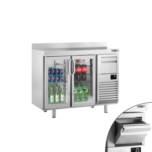 RST-baarikylmäpöytä PREMIUM PLUS - Bar- & Getränkekühltisch - 1468x600 mm - 340 l - varustettu: 2 lasiovea, takakoroke & kahvin koputin