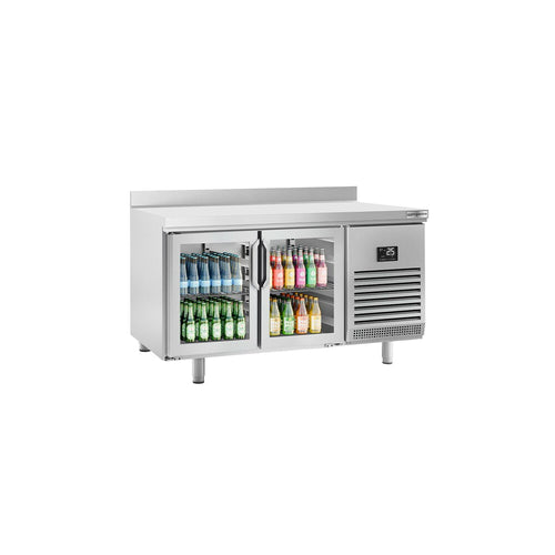 Kylmäpöytä PREMIUM PLUS - 1468x600 mm - 250 l - 2 ovea - 2 lasiovea - Kaksoislasitus - Takakoroke