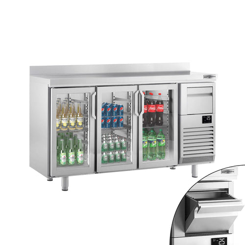 RST-baarikylmäpöytä PREMIUM PLUS - 1960x600 mm - 520 l - varustettu: 3 lasiovea, LED-valaistus & kaksoislasitetut ovet