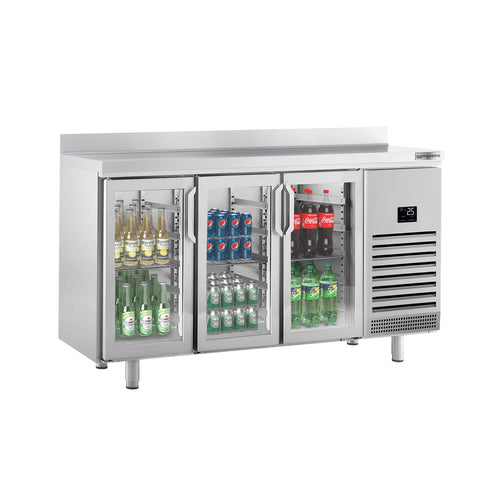 Kylmäpöytä PREMIUM PLUS - 1960x700 mm - 465 l - varustettu: 3 lasiovea, LED-valaistus & takakoroke