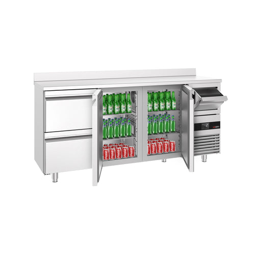 RST-baarikylmäpöytä PREMIUM - 2135x600 mm - 570 l - varustettu: 2 ovea, 2 vetolaatikkoa, takakoroke & kahvin koputin