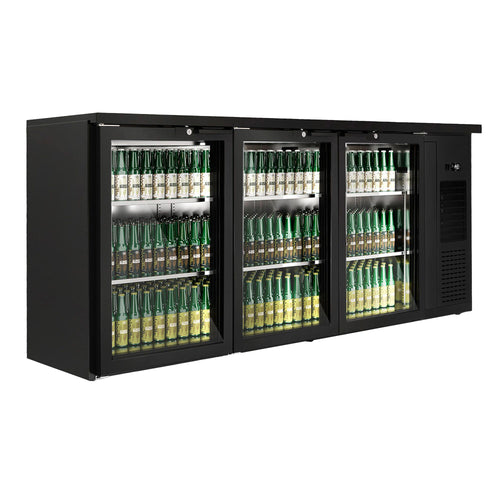 Baarikylmäkaappi - 1989x512 mm - 469 l - varustettu: 3 lasiovea, LED-valaistus & itsesulkeutuvat ovet - musta