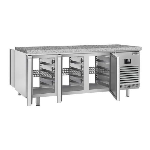 Kylmäpöytä PREMIUM PLUS - 2185x800 mm - 610 l - 6 ovea - läpivienti - musta graniittitaso