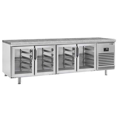 Kylmäpöytä PREMIUM PLUS - 2752x800 mm - 850 l - 4 lasiovea - musta graniittitaso