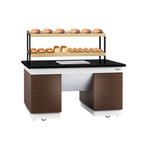 Bakery Buffet Display Counter DUBLIN - 1600mm - with 2 Shelves - on Castors - Black Granite Worktop