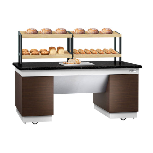 Bakery Buffet Display Counter DUBLIN - 2000mm - with 2 Shelves - on Castors - Black Granite Worktop