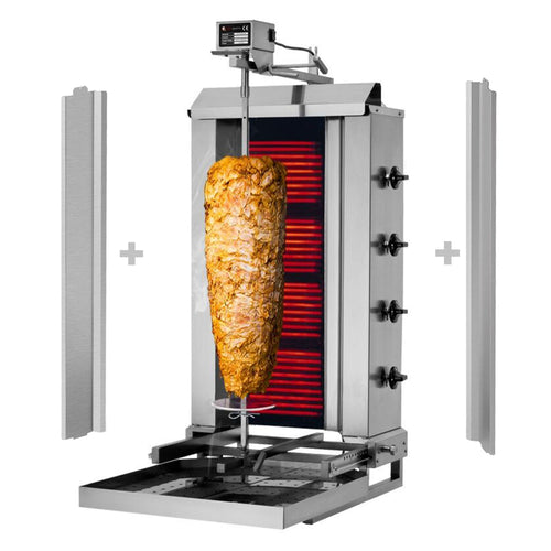Sähkö Kebabgrilli - 4 poltinta - 7,20 kW - max. 60 kg lihaa - Pöytämalli - sis. 2 pariovea