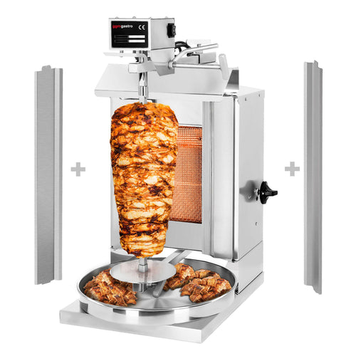 Gas Doner Kebab Grill (Shawarma/Gyros) - 1 Burner - up to 5kg - 3.25kW - Countertop - incl. 1 skewer, drip tray & 2 double doors